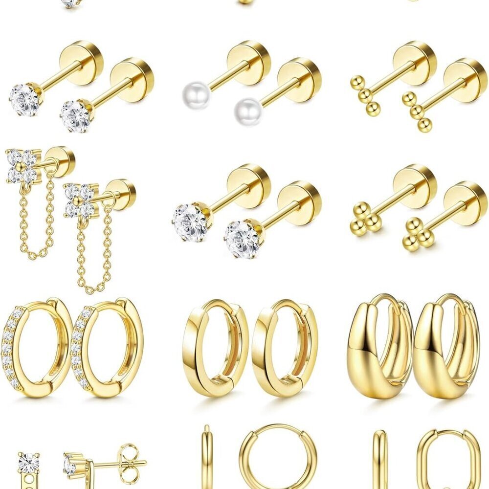 Flat Back Earrings Women Hypoallergenic Surgical Steel Multiple Piercings